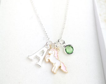 Sterling silver unicorn necklace, personalised gift, child unicorn necklace, children's jewellery, unicorn gift, monogram necklace, kids