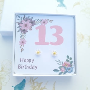 13.Geburtstagsgeschenk für Mädchen, Sterling Silber Gänseblümchen Ohrstecker, 13.Geburtstag Geschenk für Teenager, dreizehnter Geburtstag, 13 Teenager Mädchen