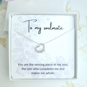 To my soulmate Sterling Silber Herz Halskette, Nachricht Gedicht Karte Schmuck, Soulmate Geschenke, sinnvolle Jahrestag ästhetische Halskette