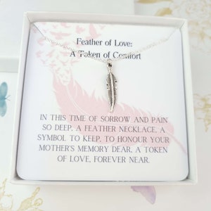 Cadeau pour la perte d'une mère, collier de plumes en argent sterling à la mémoire d'une maman, poème de deuil pour la perte d'un être cher, cadeau en pensant à vous