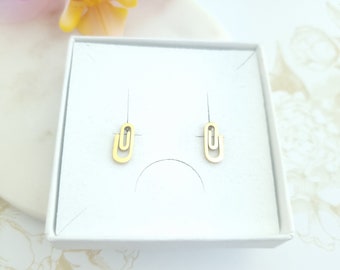 Paperclip stud earrings, minimalist paper clip earrings, simple and small summer studs, 14K gold plated, writer gift, cute and quirky posts