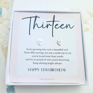 13. Geburtstagsgeschenk für Mädchen, Sterling Silber offene Herz Ohrstecker, drehen 13 Teenager Mädchen, Meilenstein Geburtstagsgeschenke für Tochter, Gedicht