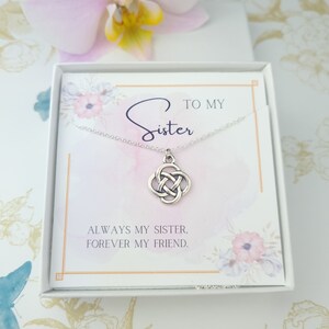 Schwester Halskette, keltischer Knoten Sterling Silber Halskette, Geschenkideen für Schwestern, immer meine Schwester für immer mein Freund Zitat Schmuck, Liebe Geschenk