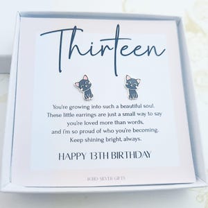 13.Geburtstagsgeschenk für Mädchen, Sterlingsilber schwarze Katze Ohrstecker, 13 Teenager Mädchen, Meilenstein Geburtstagsgeschenk für Tochter, Nichte