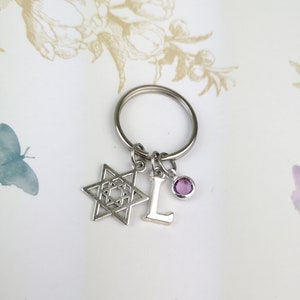 Star of david keychain, magen david, personalized gift, jewish star, initial keychain, david star pendant, birthstone keyring, hebrew charm image 3