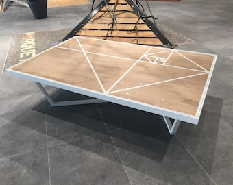 mesa de centro corian contemporánea y madera de roble macizo