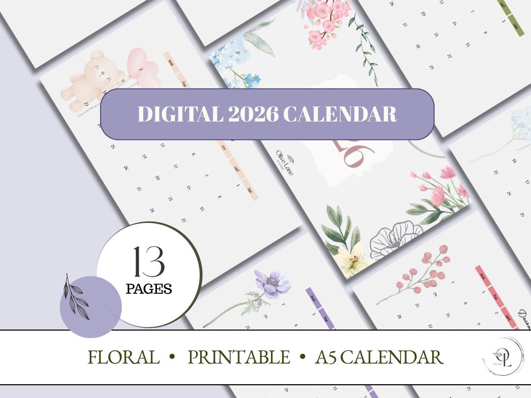 2026 Floral Desk Calendar • A5 Printable Watercolor Planner (PDF ...
