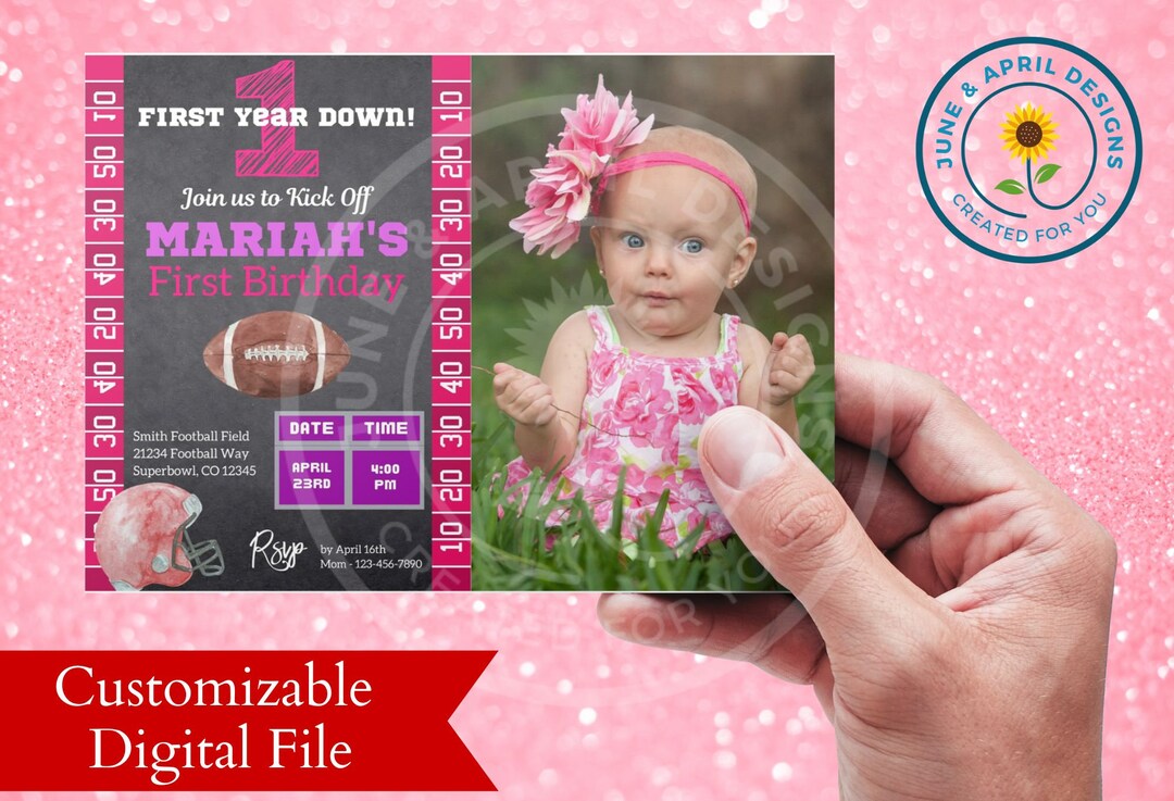 Football First Birthday Invitation Digital Invitation Football Party