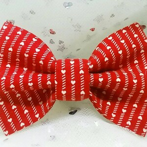Valentine&#39;s Day Tiny White Hearts and Stripes on Red Dog/Cat Bow Tie
