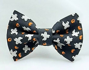 Halloween Dog/Cat Bow Tie ~ Black with Little Ghosts & Pumpkins