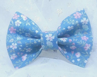 Blue with White and Pink Flowers Dog/Cat Bow Tie