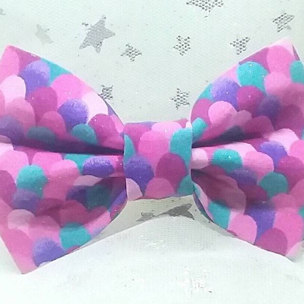 Pink, Teal and Purple Glittery Mermaid Scales Dog/Cat Bow Tie