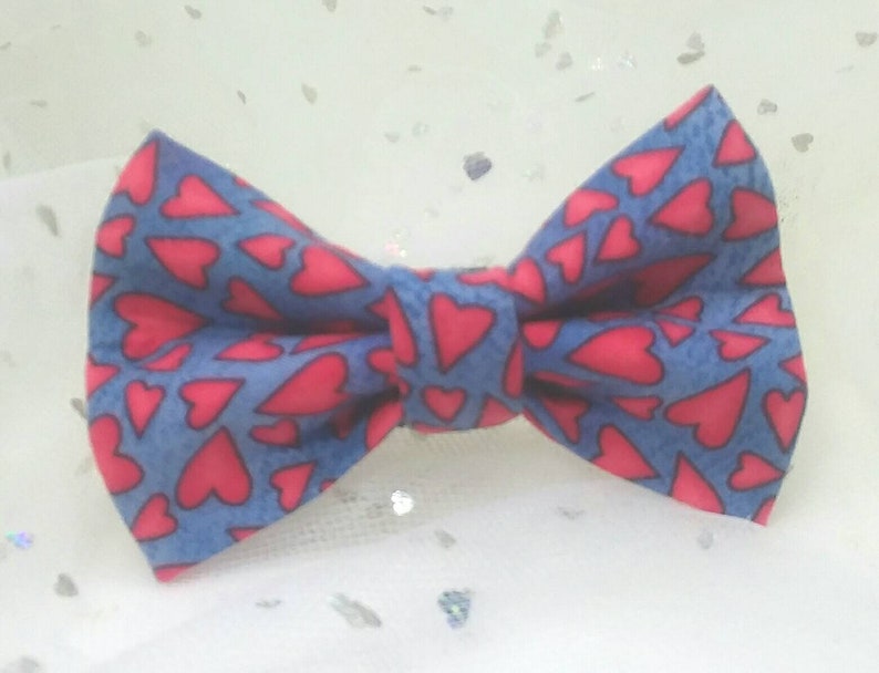 Blue with Red Hearts Dog Bow Tie