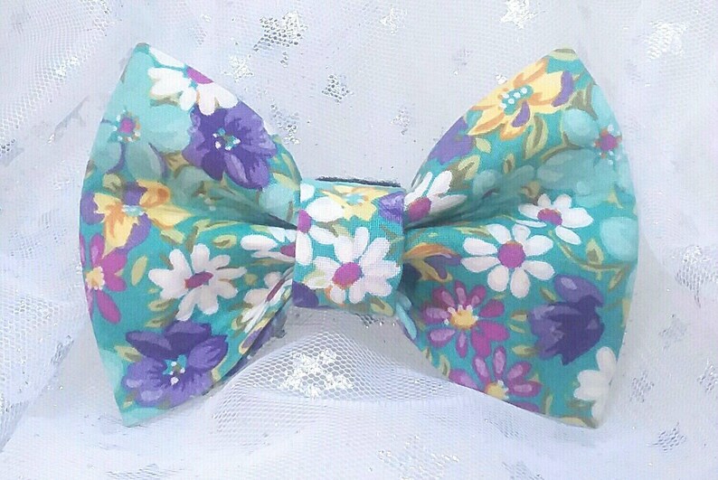 Turquoise with Flowers Dog Bow Tie