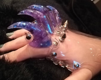 Guantelete de vinilo transparente con garras, ajuste personalizado