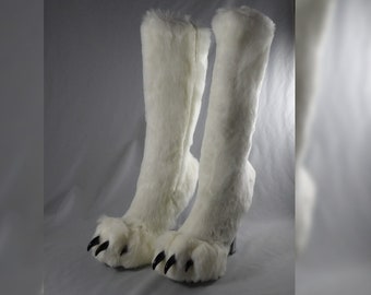 Zapatos altos hasta la rodilla con forma de huella de pata - Blancos