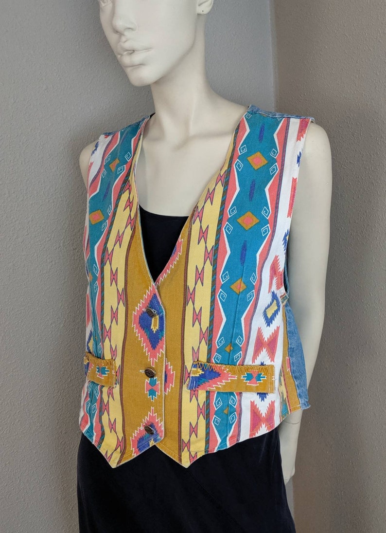 1990s Aztec Inspired Vest Large Colorful Vintage Vest