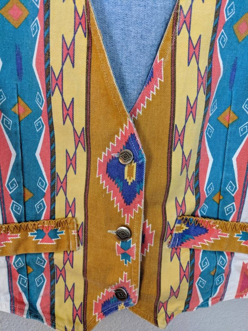 1990s Aztec Inspired Vest Large Colorful Vintage Vest