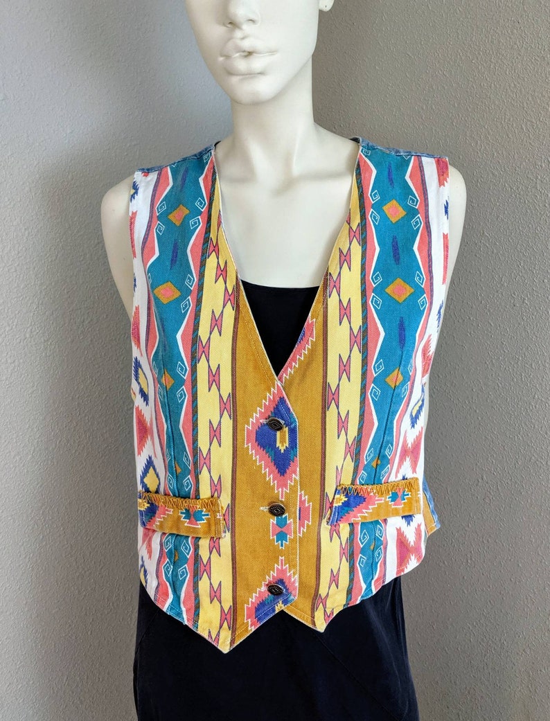1990s Aztec Inspired Vest Large Colorful Vintage Vest
