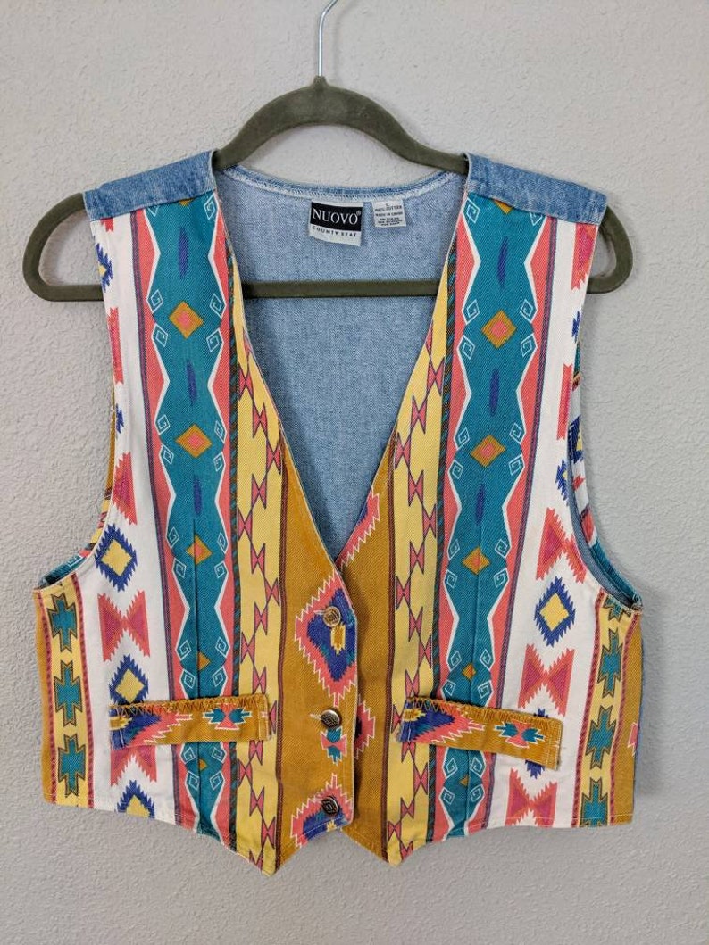 1990s Aztec Inspired Vest Large Colorful Vintage Vest