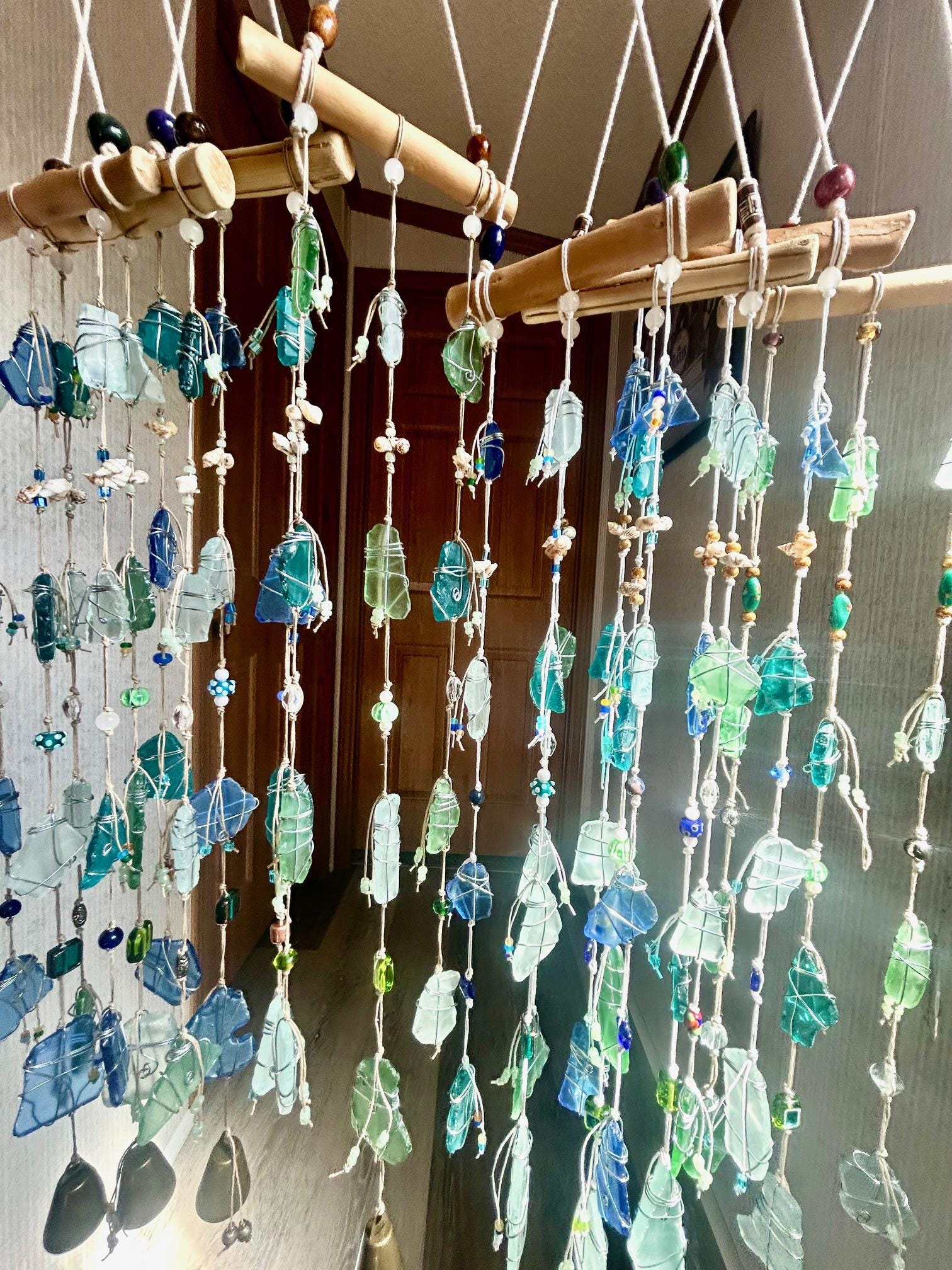 Sea Glass Mobile: Wire-Wrapped Beach Decor with Driftwood