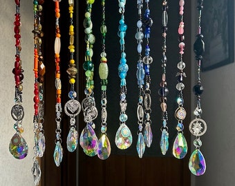 CrystalSunCatcher 18-20”Long Prism 50mm RainbowMaker SunCatcher WindowDecoration CarHanger BohoDecor Beaded BridesmaidGift Birthday Handmade