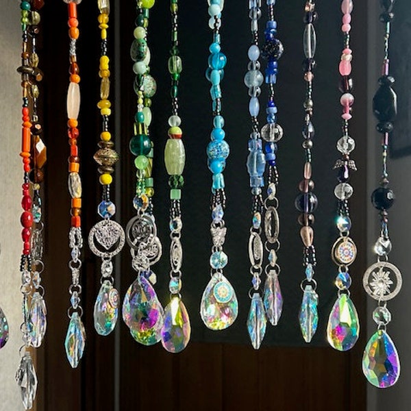 CrystalSunCatcher 18-20”Long Prism 50mm RainbowMaker SunCatcher WindowDecoration CarHanger BohoDecor Beaded BridesmaidGift Birthday Handmade