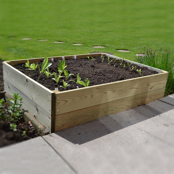 Rectangular Timber Raised Garden Bed Tanalised Pressure Etsy UK