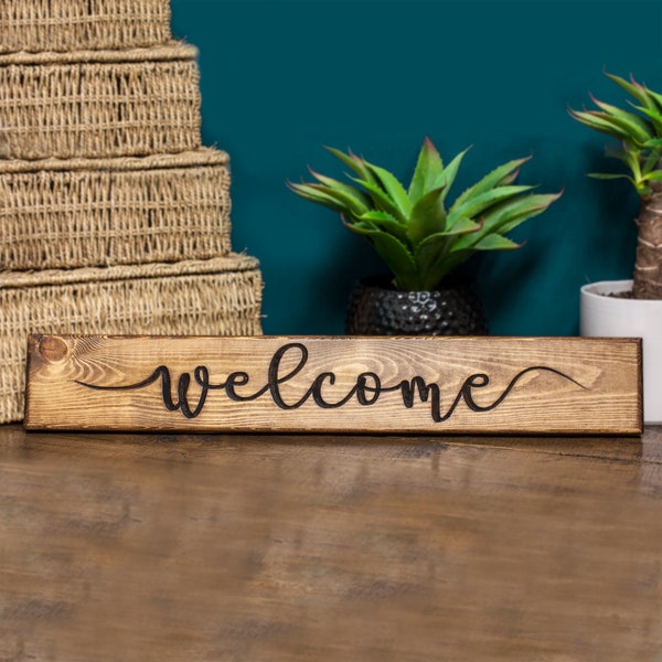 Personalised Engraved Wooden Welcome Sign - Ideal Present for your Home/House/Christmas Also House Sign. Size: 60 x 9.5 x 2cm