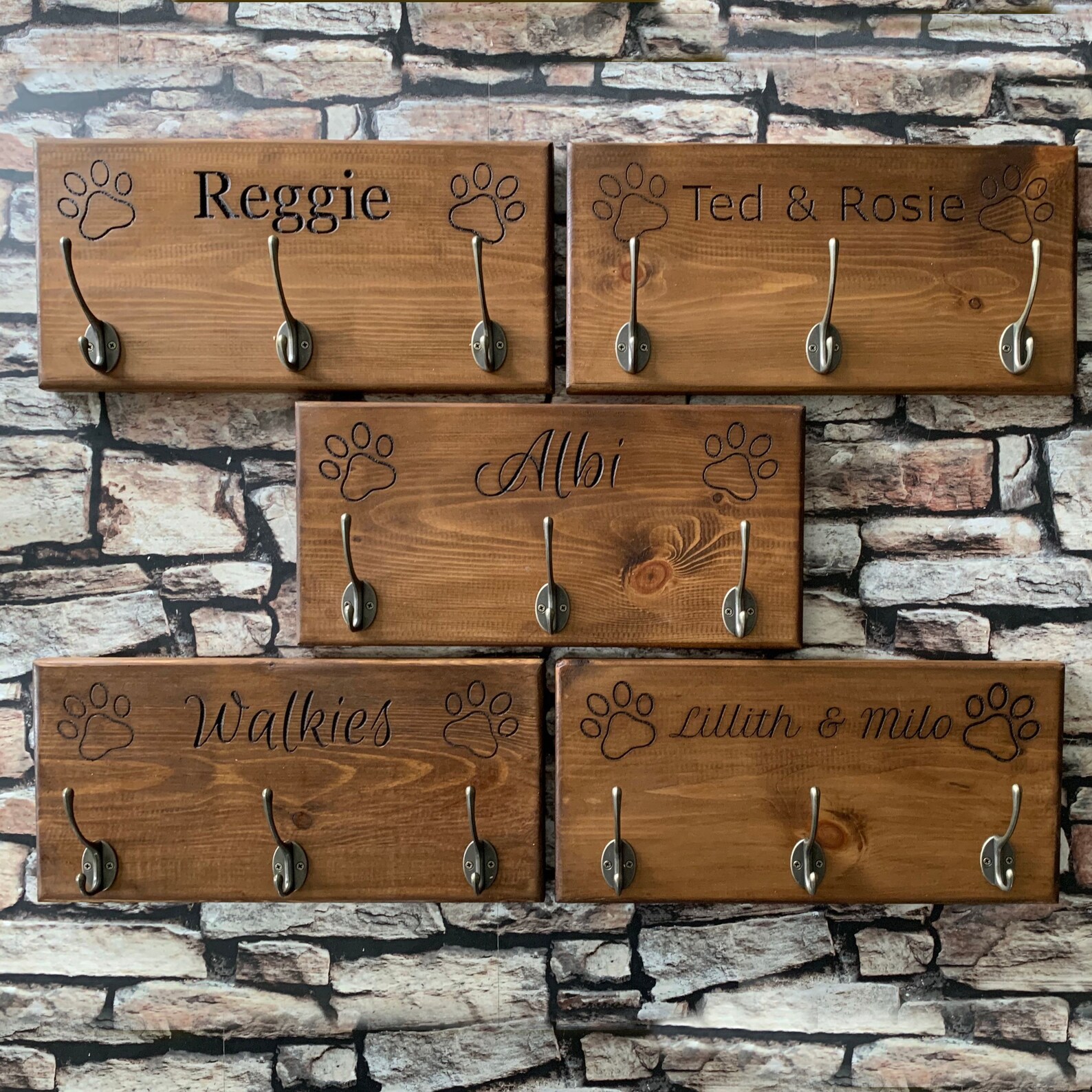 Personalised Engraved Wooden Dog Lead Holder Any Name Can Be Etsy