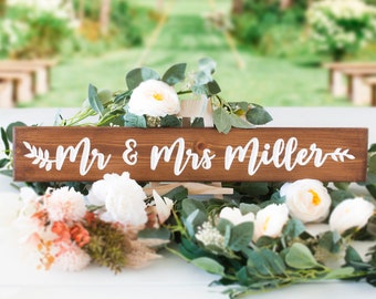 Personalised Engraved Wooden Mr & Mrs Wedding Sign - 60 x 9.5 x 2cm - top table wedding sign, rustic wedding, rustic wedding sign