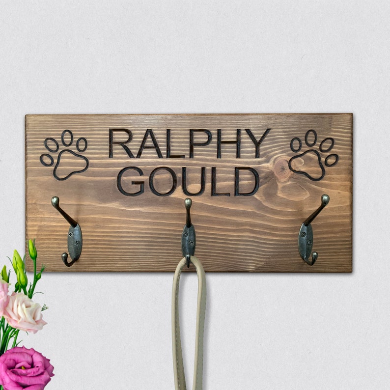 Personalised Engraved Wooden Dog Lead Holder Any Name Can Be Etsy
