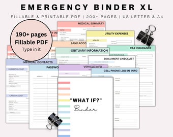 Emergency Binder Planner: Printable PDF for Life Organization, What If Scenarios, and Medical Preparedness