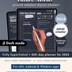 Planificador digital para el TDAH: planificador diario, cuidado personal y seguimiento de hábitos para adultos con base científica ADD para iPad, GoodNotes y Android