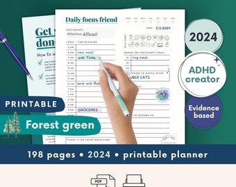 Science-Based Printable Planner for Adult ADHD: Daily Organizer, Workbook, Self-Care, and Growth Mindset Pages, Created by an ADHDer