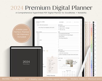 2024 Digitaler Planer im Hochformat | Digitaler Planer, GoodNotes Planer, Tagesplaner, Wochenplaner, iPad Planer, Notability Planer