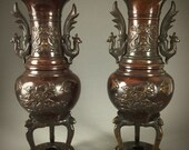 Japan - great pair of vases bronze time Meiji period (1868-1912) 35 CM