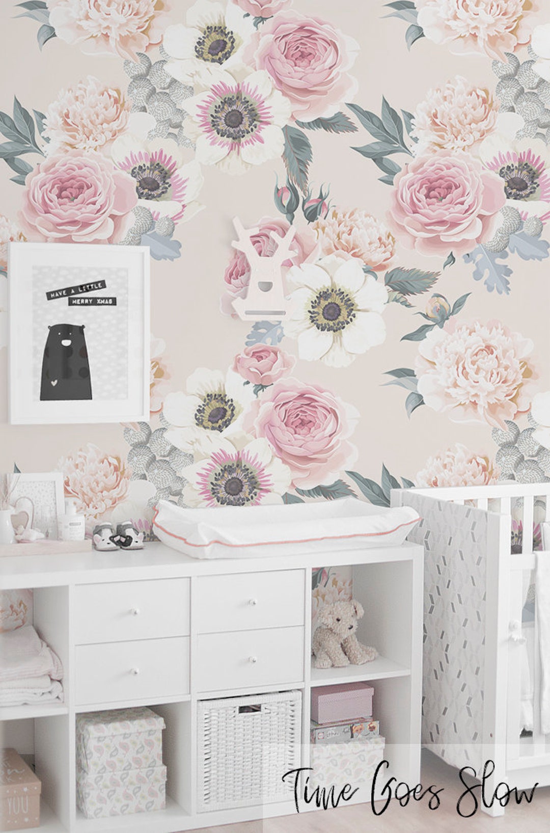 Pastel Flowers Removable Wallpaper Lovely Botanical Decor Etsy