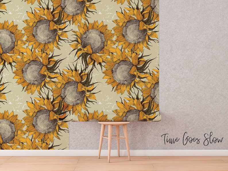 Colorful Field Flora Repositionable wall mural #95 Retro Sunflowers Removable Wallpaper