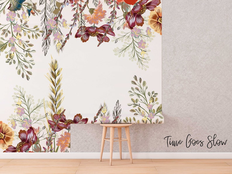 Field Flowers Mural Removable Wallpaper Florist Wall Art Etsy