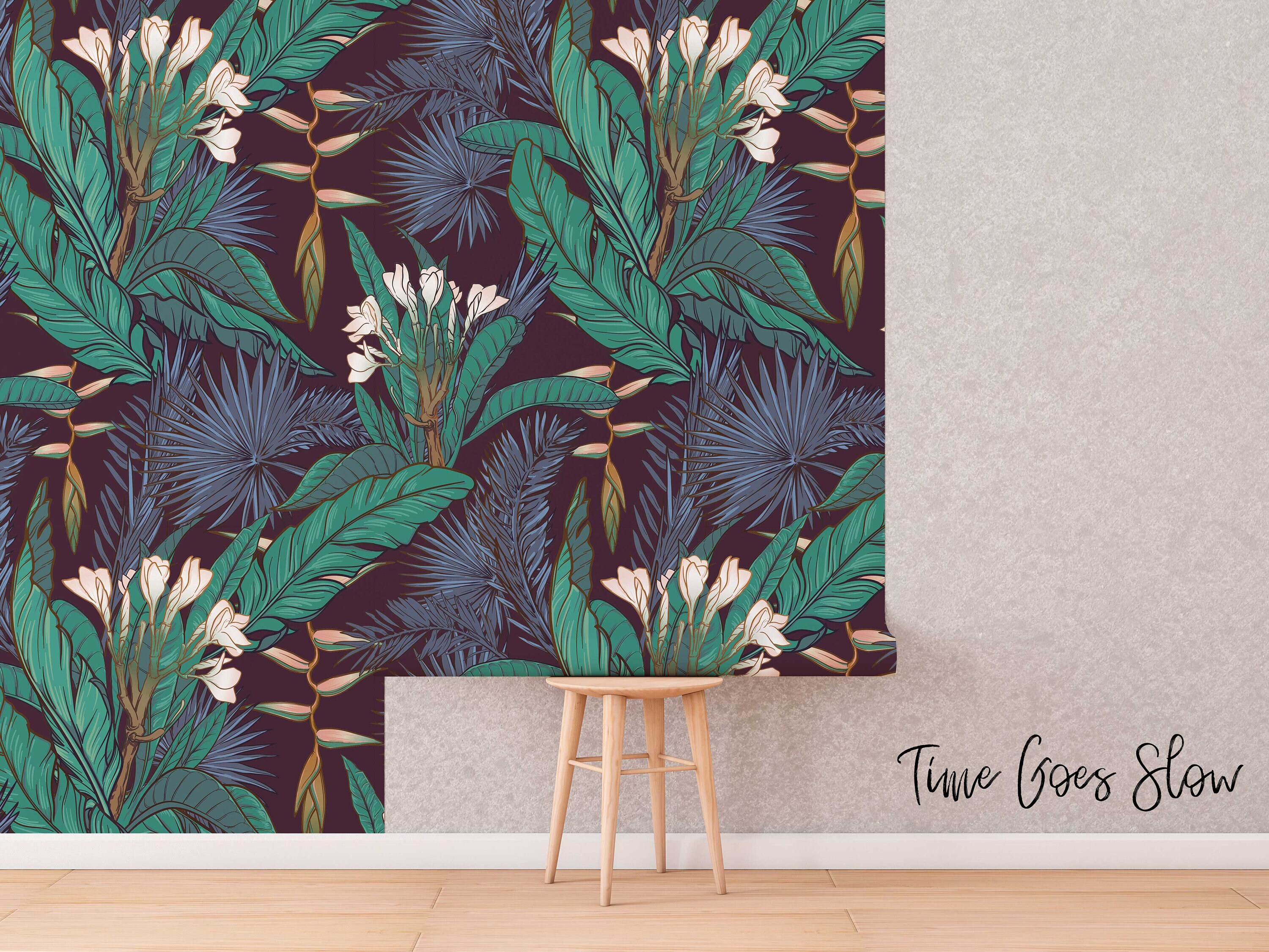 Tropical Jungle Removable Wallpaper Exotic Illustration Etsy