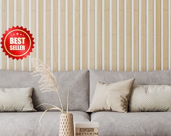 Wood slat wall, Wide size 50 mm, Wood Wall Cladding, Slats panel, Wall stripe, Slat wall divider, Panelling, Tv wall panel, 105