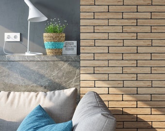 Wood Brick Wall Panels, Oak Veneer, Accent Wall Decor