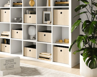 Oak Veneer Storage Basket for Kallax Shelf, Home Office Organizer