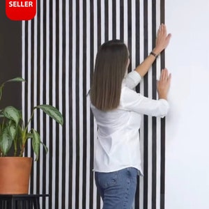 Paneles acústicos de madera con listones 3D para decoración de paredes  interiores, negro moderno, listones de madera para pared, paneles de pared  de