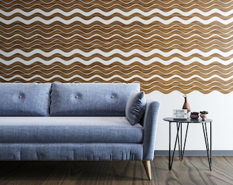 Wavy Wood Wall Panel, Wavy Wood Slat, Wooden Interior, Decorative Wood Slats, Easy Installation, Living room Decor, 7