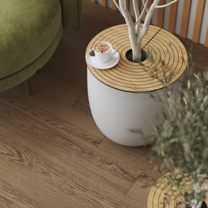 Origineller Blumentopfübertopf, Mulchring aus Eichenfurnier für Blumentöpfe, dekorativer Übertopf für Pflanzenliebhaber, Geschenk für Pflanzenliebhaber, Unikat