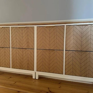 Panneau de meuble amélioré pour armoire à chaussures ikea, système adhésif pour façade de tiroir, ourlets ou superpositions de stalle, ensemble de relooking de meubles en finition bois
