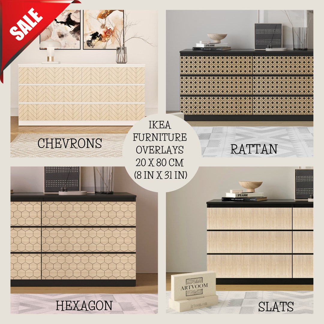Malm Dresser Overlay, Wooden Pattern, Furniture Drawers Wooden Decals