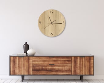 Silent Slatted Wall Clock - Natural Oak Veneer Decorative Clock, Minimalist Wood Slat Design, Modern Office Decor